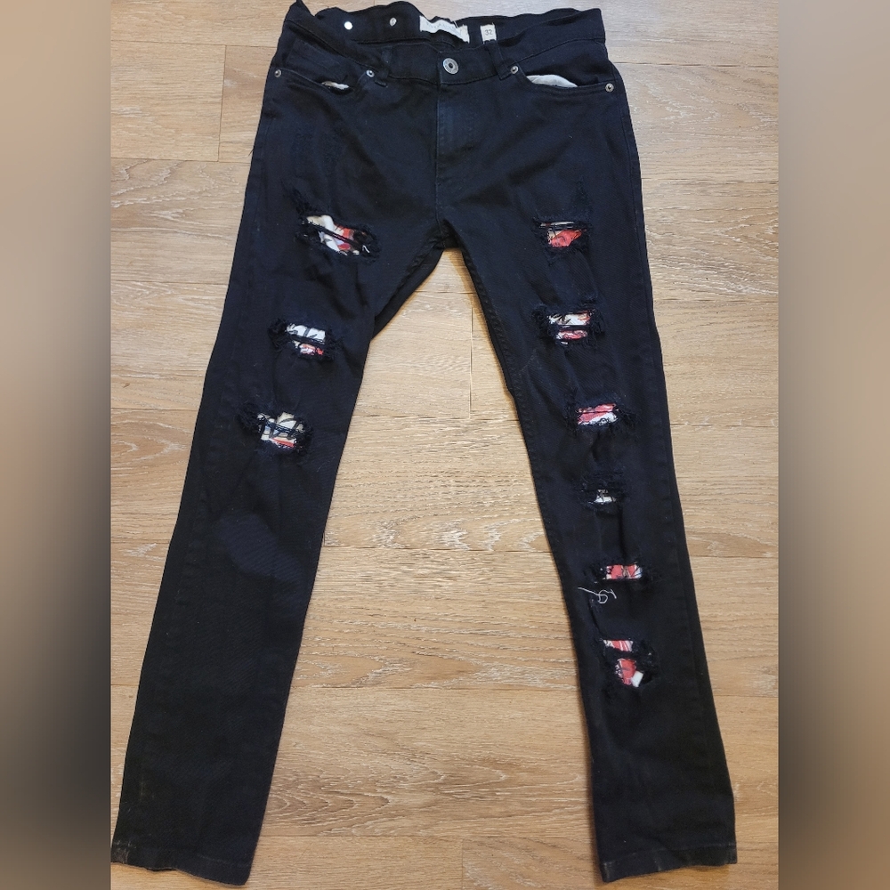 EVOLUTION DISTRESSED MENS JEANS SZ 32X30 GRUNGE BLEACH WASHES DESIGNER SKINNY